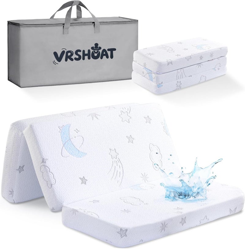 VRSHOAT Trifold Pack and Play Mattress 38"x26", Pack N Play Mattress for Baby Toddler with Waterproof Washable Breathable Cover, Portable Mini Crib Mattress Pad for Playpen - Image 1